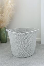 JVL Edison Round Cotton Rope Storage Basket with Handles Grey - thumbnail 2