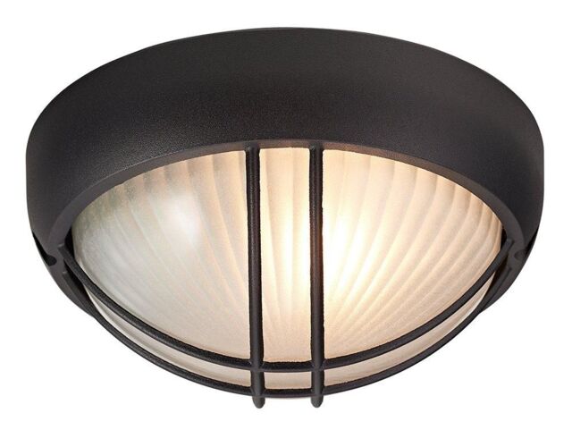 Happy Homewares Die Cast Aluminium Outdoor Circular Bulkhead Porch or Wall Light in Black - image 1