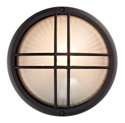 Happy Homewares Die Cast Aluminium Outdoor Circular Bulkhead Porch or Wall Light in Black - thumbnail 2