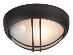 Happy Homewares Die Cast Aluminium Outdoor Circular Bulkhead Porch or Wall Light in Black - thumbnail 1