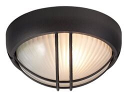 Happy Homewares Die Cast Aluminium Outdoor Circular Bulkhead Porch or Wall Light in Black