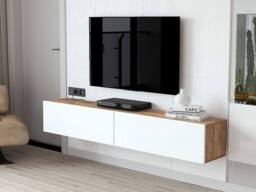 Vente-unique 2 - Door Wall - Mounted TV Unit - White & Natural - AUBEPINA in Light Oak - thumbnail 7