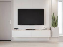 Vente-unique 2 - Door Wall - Mounted TV Unit - White & Natural - AUBEPINA in Light Oak - thumbnail 4