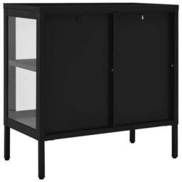 Berkfield Home Sideboard Black 70x35x70 cm Steel & Glass - Size: 70 x 35 x 70 cm - thumbnail 5