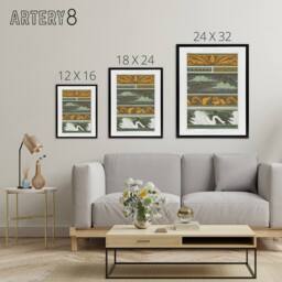 "Artery8 Birds Bats Squirrels Swans Framed Canvas Wall Art Print Verneuil in Green - Size: W12"" x H16""" - thumbnail 4