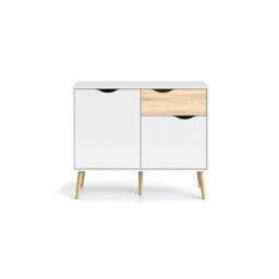 CALICOSY Small Sideboard With 2 Doors & 1 Drawer, White & Oak, 98.7cm