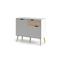 CALICOSY Small Sideboard With 2 Doors & 1 Drawer, White & Oak, 98.7cm - thumbnail 5