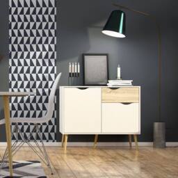 CALICOSY Small Sideboard With 2 Doors & 1 Drawer, White & Oak, 98.7cm - thumbnail 7