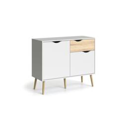 CALICOSY Small Sideboard With 2 Doors & 1 Drawer, White & Oak, 98.7cm - thumbnail 4