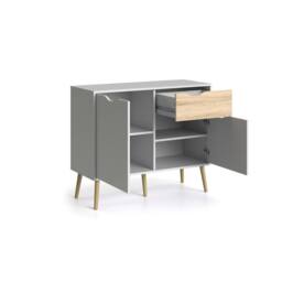 CALICOSY Small Sideboard With 2 Doors & 1 Drawer, White & Oak, 98.7cm - thumbnail 3