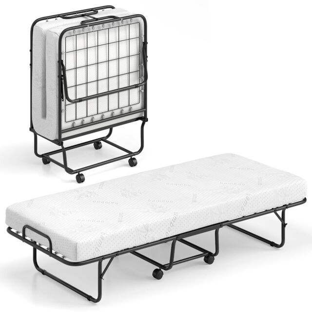 Gymax Rollaway Guest Bed With Memory Foam Mattress Metal Frame-White in White - image 1