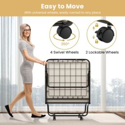 Gymax Rollaway Guest Bed With Memory Foam Mattress Metal Frame-White in White - thumbnail 9