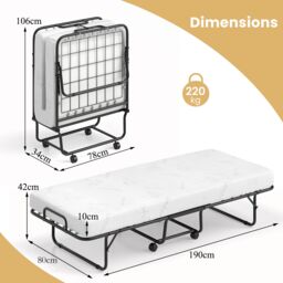 Gymax Rollaway Guest Bed With Memory Foam Mattress Metal Frame-White in White - thumbnail 2