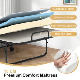 Gymax Rollaway Guest Bed With Memory Foam Mattress Metal Frame-White in White - thumbnail 7