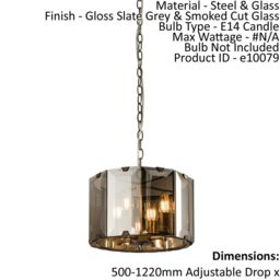 Loops Ceiling Pendant Light Gloss Slate Grey & Smoked Cut Glass 4 x 40W E14 - thumbnail 2