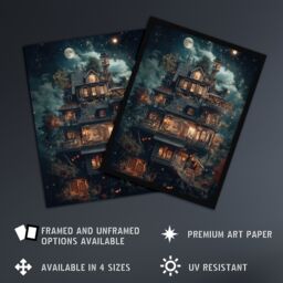 "Artery8 The Burrow Witch Home at Night Conceptual Art Wall Art Print in Blue - Size: W18"" x H24""" - thumbnail 2