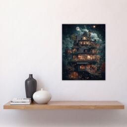 "Artery8 The Burrow Witch Home at Night Conceptual Art Wall Art Print in Blue - Size: W18"" x H24""" - thumbnail 4