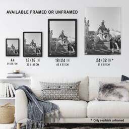 Artery8 Russell Lee Cowboy at Bean Day Rodeo Action Shot Framed Wall Art Print in Grey - Size: A4 - thumbnail 3