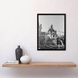 Artery8 Russell Lee Cowboy at Bean Day Rodeo Action Shot Framed Wall Art Print in Grey - Size: A4 - thumbnail 4