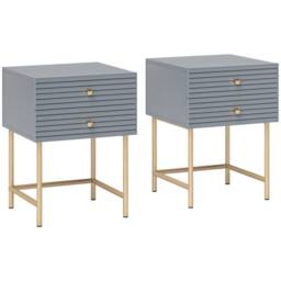 Wyld Haus Lika Set of 2 Grey & Gold Bedside Tables with Ribbed Drawers - thumbnail 2