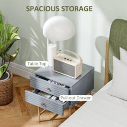 Wyld Haus Lika Set of 2 Grey & Gold Bedside Tables with Ribbed Drawers - thumbnail 5