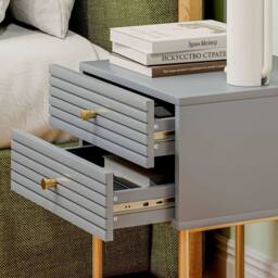 Wyld Haus Lika Set of 2 Grey & Gold Bedside Tables with Ribbed Drawers - thumbnail 7