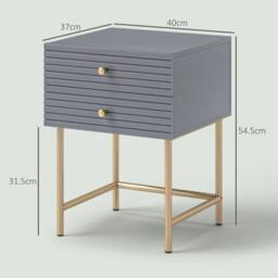 Wyld Haus Lika Set of 2 Grey & Gold Bedside Tables with Ribbed Drawers - thumbnail 3