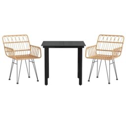 Berkfield Home 3 Piece Garden Dining Set Poly Rattan in Brown - thumbnail 3