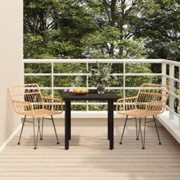 Berkfield Home 3 Piece Garden Dining Set Poly Rattan in Brown - thumbnail 1