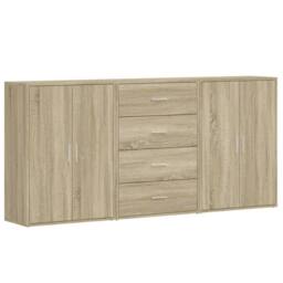 Berkfield Home Sideboards 3 pcs Sonoma Oak 60x31x84 cm Engineered Wood in Light Tan - Size: 60 x 31 x 84 cm - thumbnail 1