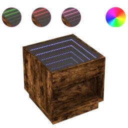 Berkfield Home Bedside Table with Infinity LED Smoked Oak 50x50x50 cm in Brown - Size: 50 x 50 x 50 cm - thumbnail 1