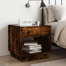 Berkfield Home Bedside Table with Infinity LED Smoked Oak 50x50x50 cm in Brown - Size: 50 x 50 x 50 cm - thumbnail 4