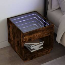 Berkfield Home Bedside Table with Infinity LED Smoked Oak 50x50x50 cm in Brown - Size: 50 x 50 x 50 cm - thumbnail 2