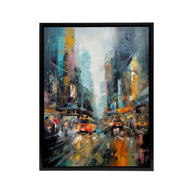 "Artery8 New York City Rain Abstract Cityscape Framed Canvas Wall Art Print - Size: W12"" x H16""" - image 1