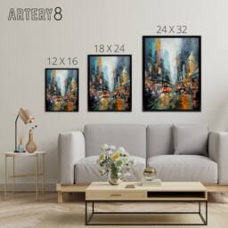"Artery8 New York City Rain Abstract Cityscape Framed Canvas Wall Art Print - Size: W12"" x H16""" - thumbnail 4