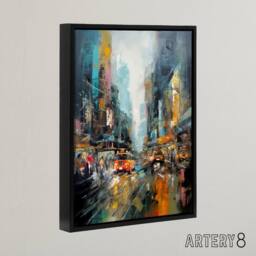 "Artery8 New York City Rain Abstract Cityscape Framed Canvas Wall Art Print - Size: W12"" x H16""" - thumbnail 2