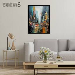 "Artery8 New York City Rain Abstract Cityscape Framed Canvas Wall Art Print - Size: W12"" x H16""" - thumbnail 3