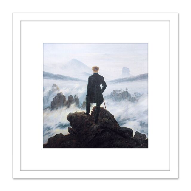 Artery8 Friedrich Wanderer Above Sea Fog Painting 8X8 Inch Square Wooden Framed Wall Art Print Picture with Mount in White - image 1