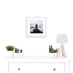 Artery8 Friedrich Wanderer Above Sea Fog Painting 8X8 Inch Square Wooden Framed Wall Art Print Picture with Mount in White - thumbnail 2
