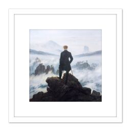 Artery8 Friedrich Wanderer Above Sea Fog Painting 8X8 Inch Square Wooden Framed Wall Art Print Picture with Mount in White - thumbnail 1