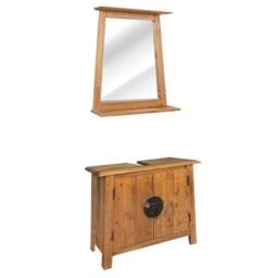Berkfield Home Bathroom Furniture Set Solid Pinewood in Brown - thumbnail 2