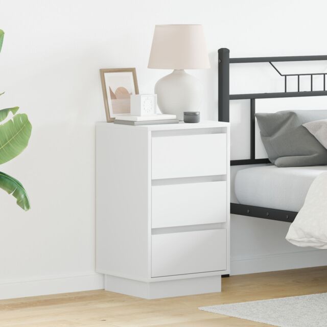 Berkfield Home Bedside Cabinet with LED White 39x34.5x65 cm Engineered Wood - image 1