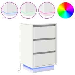 Berkfield Home Bedside Cabinet with LED White 39x34.5x65 cm Engineered Wood - thumbnail 4