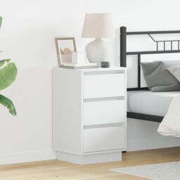 Berkfield Home Bedside Cabinet with LED White 39x34.5x65 cm Engineered Wood - thumbnail 1