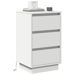 Berkfield Home Bedside Cabinet with LED White 39x34.5x65 cm Engineered Wood - thumbnail 3