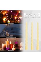 Deco Express Dinner Candles Pack of 3 Twisted Non Drip Spiral 6 hours Non Scented in Ivory - Size: 3 Pack - thumbnail 6