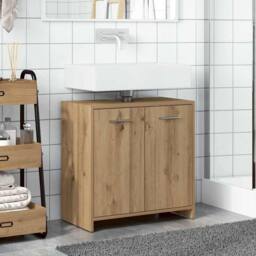Berkfield Home Bathroom Sink Cabinet Artisan Oak 60x33x60 cm Engineered Wood in Brown - Size: 60 x 33 x 60 cm - thumbnail 3