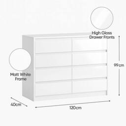 Harmin White 8 Drawer High Gloss Chest of Drawers - Handleless Sleek Design - thumbnail 4