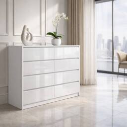 Harmin White 8 Drawer High Gloss Chest of Drawers - Handleless Sleek Design - thumbnail 2