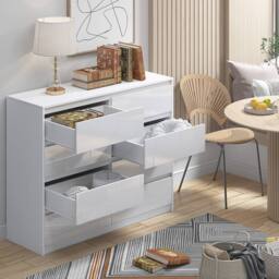 Harmin White 8 Drawer High Gloss Chest of Drawers - Handleless Sleek Design - thumbnail 3